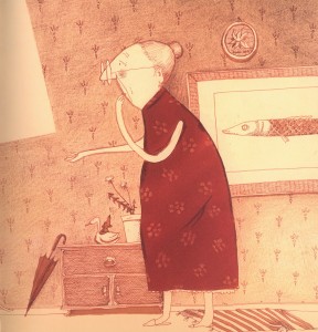 Illustrazione tratta dal libro "Una nonna tutta nuova"di Elisabeth Steinkellner, Michael Roher (Terre di Mezzo, 2012)